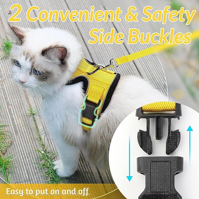 rabbitgoo Cat Harness and Leash for Walking, Escape Proof Soft Adjustable Vest Harnesses for Cats, Easy Control Breathable Reflective Strips Jacket, Yellow, M