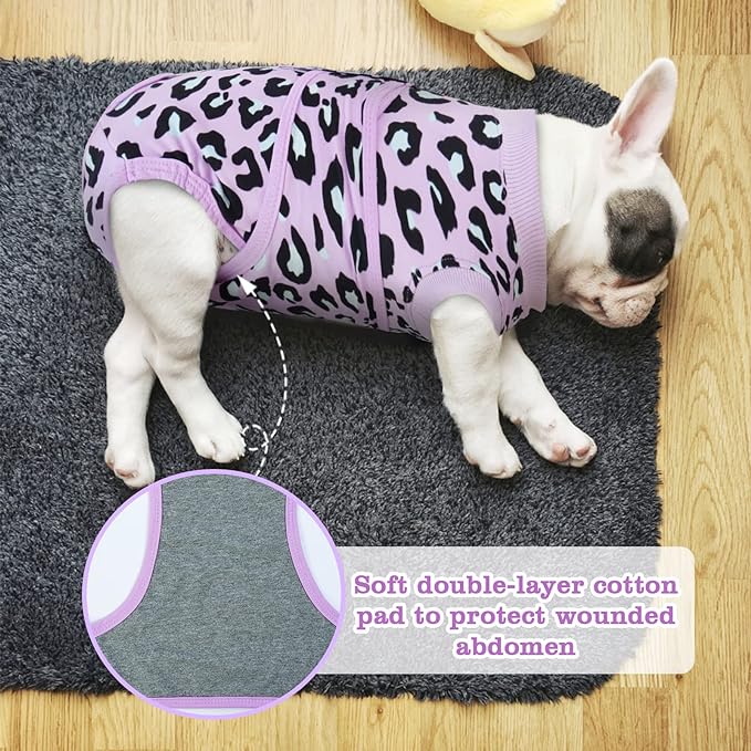 FUAMEY Recovery Suit for Dogs After Surgery,Soft Breathable Dog Bodysuit E-Collar & Cone Alternative Surgical Suit,Male Female Dog Neuter Spay Suits Anti Licking Wounds Onesie Purple Leopard XL