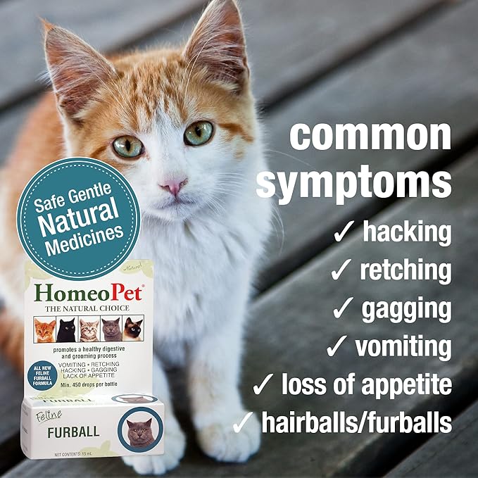 HomeoPet Feline Furball, Safe and Natural Hairball Medicine for Cats, Natural Pet Medicine, 15 Milliliters