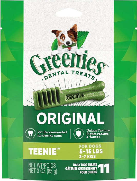 Greenies Original Teenie Natural Dental Care Dog Treats, 3 oz. Pack (11 Treats)