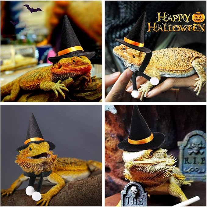 HAICHEN TEC Lizard Clothes for Bearded Dragons Christmas Hat Scarf Set Reptile Apparel Handmade Flannel Clothes