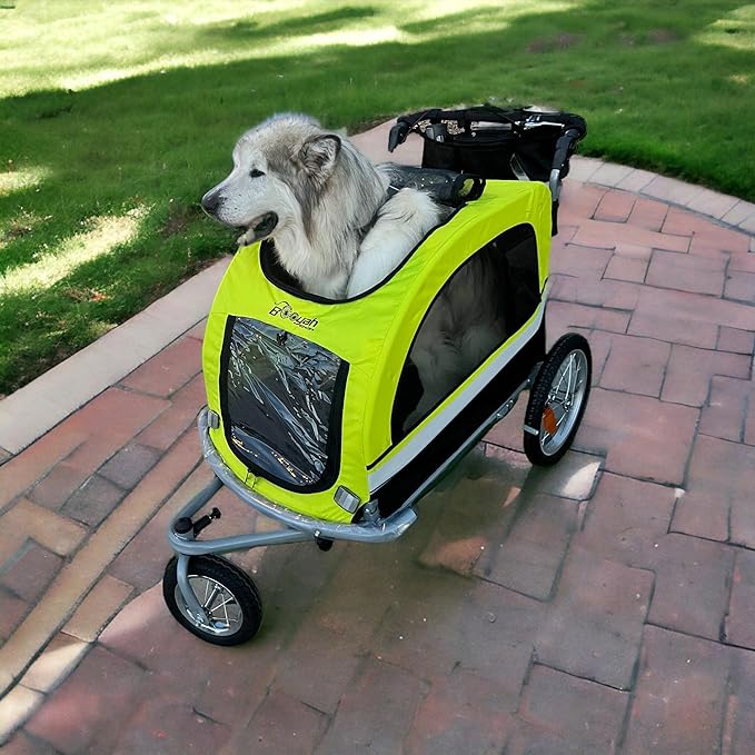 Extra Large Dog Stroller and Pet Bike Trailer for dogs up to 110 lbs with Suspension Shocks.