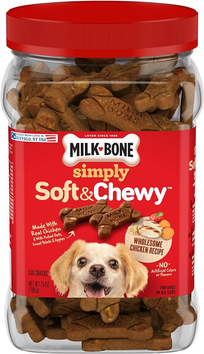 Milk-Bone Simply Soft & Chewy Dog Treats, Wholesome Chicken Recipe, 25 Ounce Made with Real Chicken, Rolled Oats, Sweet Potato & Apples