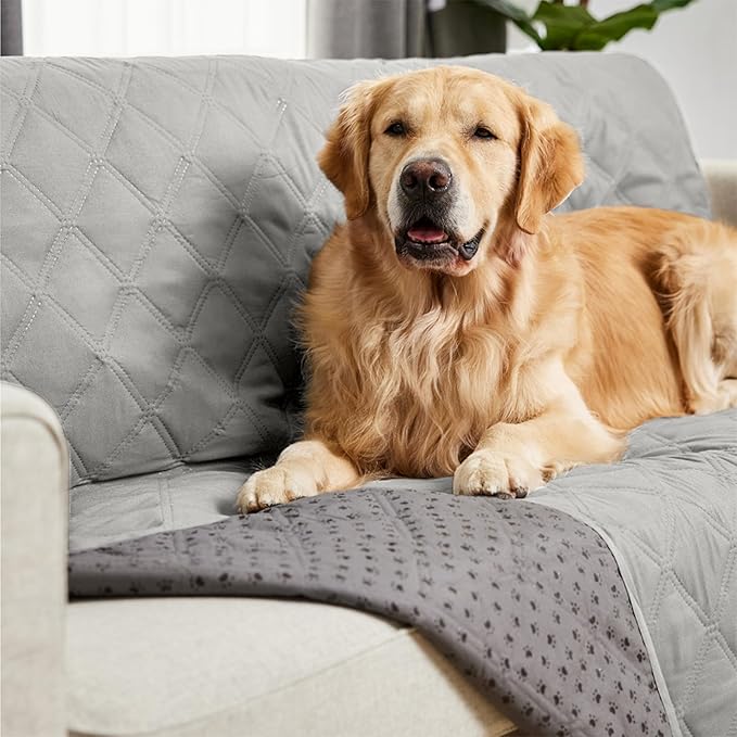 Gorilla Grip 100% Waterproof Dog Blanket 68x82, Pet Friendly Throw Essential for Large Dogs, Tear and Slip Resistant Leakproof Washable Couch Cushion Protector Cover for Indoor Furniture, Light Gray