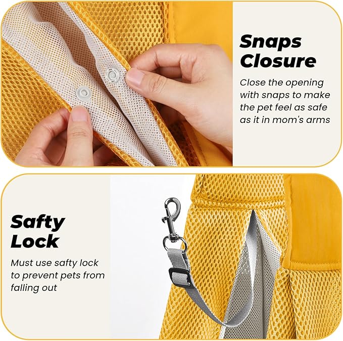Dog Carrier Sling, Hand-Free Dog Sling Carrier for Small Dogs and Cats，Travel Safety Puppy Bag (Yellow)