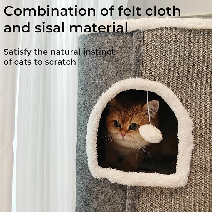 3-Level Cat House for Indoor Cats, Large Adult Cat Cave Bed Cats Cube House with Scratch Pad Cat Towers, Cute Kitten Condo Hideaway Hut with Soft Pillow Mat for Multi Pets Under 50 lbs