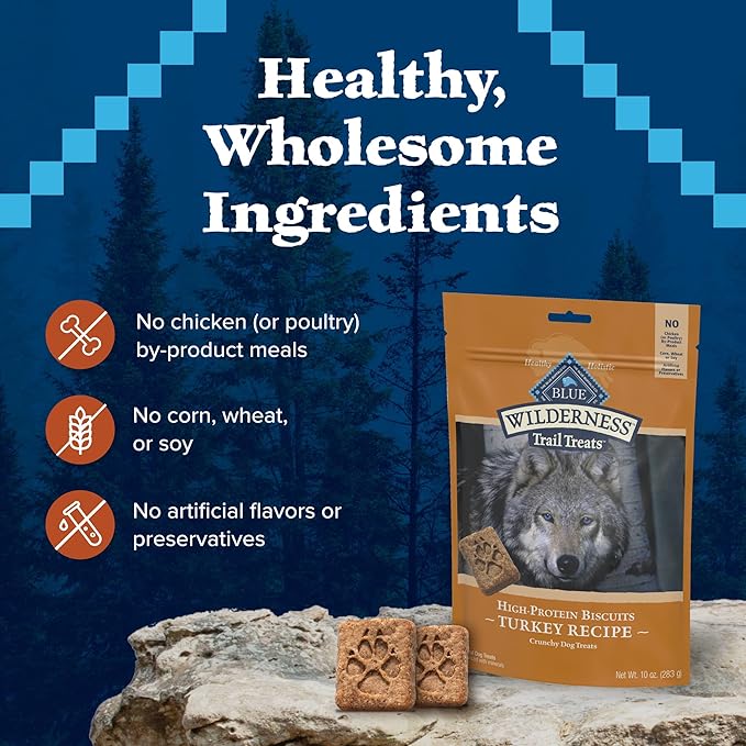 Blue Buffalo Wilderness Trail Treats High Protein Grain Free Dog Biscuits Crunchy Dog Treats, Turkey Recipe, 10-oz Bag