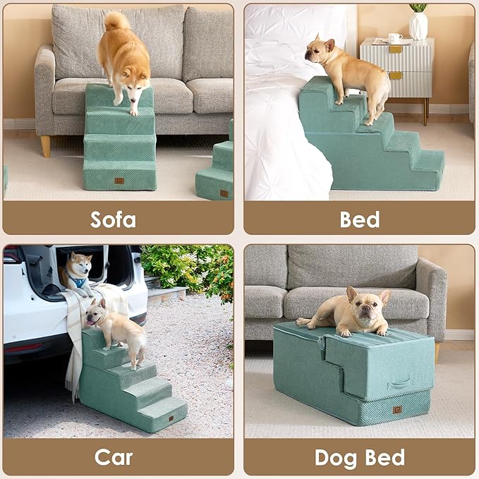 EHEYCIGA Dog Stairs for Small Dogs 13.5" H, 3-Step Dog Steps for Couch Sofa and Chair, Pet Steps for Small Dogs and Cats, Non-Slip Balanced Dog Indoor Ramp, Teal