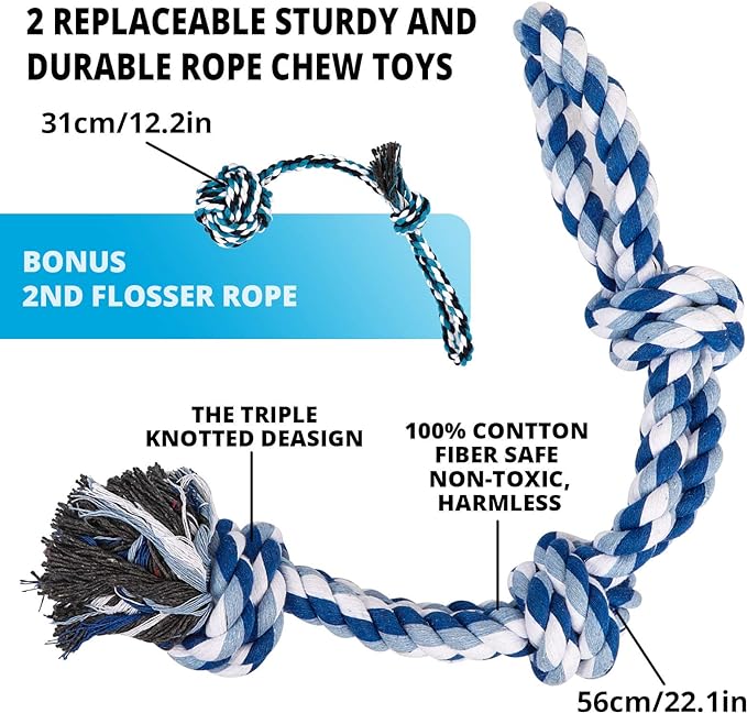 Spring Pole Dog Rope Toys: Dog Rope Pull & Tug of War Toy with a Big Spring Pole Kit & 2 Strong Dog Rope Toys & 16ft Rope - Muscle Builder Interactive Dog Toy for Pitbull Medium Large Dog Alaska