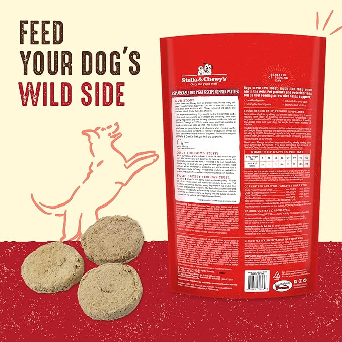 Stella & Chewy's Freeze Dried Raw Dinner Patties – Grain Free Dog Food, Protein Rich Remarkable Red Meat Recipe – 5.5 oz Bag
