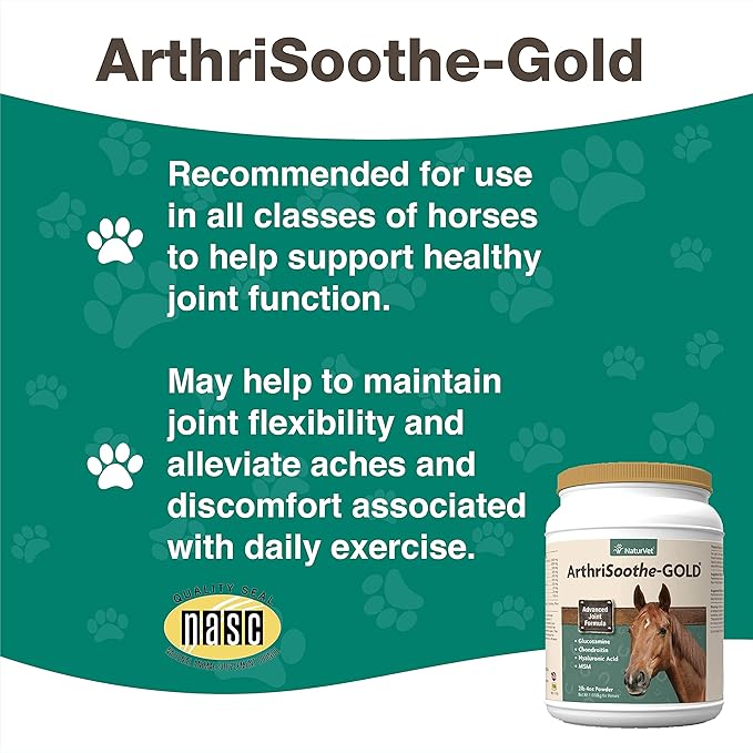 NaturVet ArthriSoothe Gold Advanced Joint Horse Supplement Powder – For Healthy Joint Function in Horses – Includes Glucosamine, MSM, Chondroitin, Hyaluronic Acid – 60 Day Supply