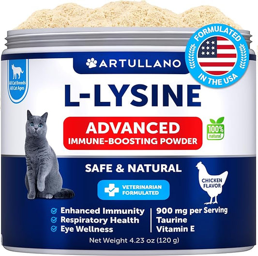 Lysine for Cats - L-Lysine Powder for Cats - Immune Support for Cats Sneezing and Runny Nose, Cat Cold, Eye Function, Respiratory Health - Allergy Relief - Lysine Supplement for Cats