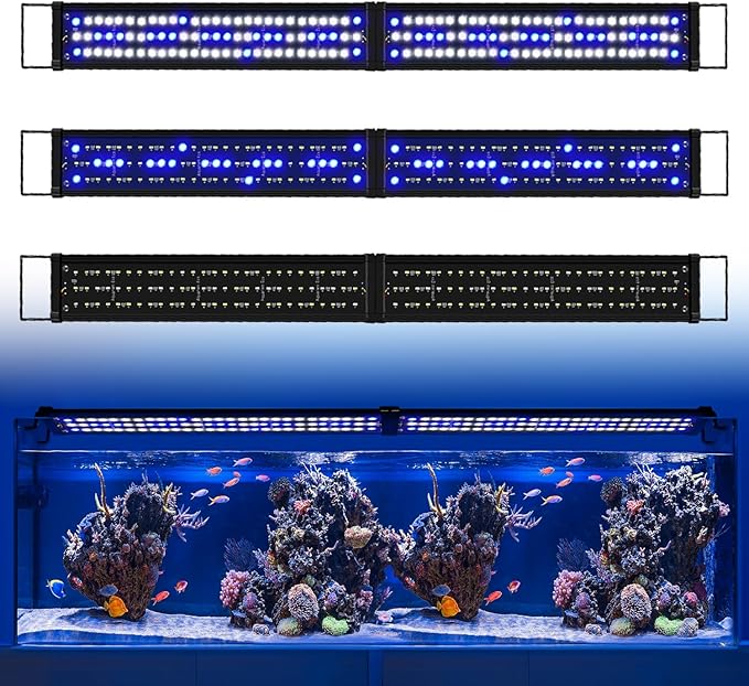 KZKR Aquarium LED Fish Tank Light 16-84 inch Remote Control Hood Lamp for Freshwater Saltwater Marine Full Spectrum Blue and White Decorations Light (Blue and White 48-60 inch)