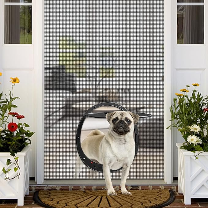 Dog Door for Screen Door, Patent Desigh Pet Screen Door with Lockable Magnetic Flap for Doggy Dog and Cat Door, Black