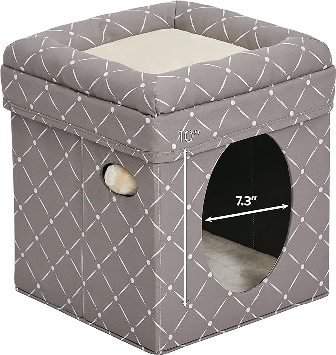 MidWest Homes for Pets Cat Cube - Cat House / Cat Condo in Fashionable Mushroom Diamond Print, 15.5L x 15.5W x 16.5H Inches