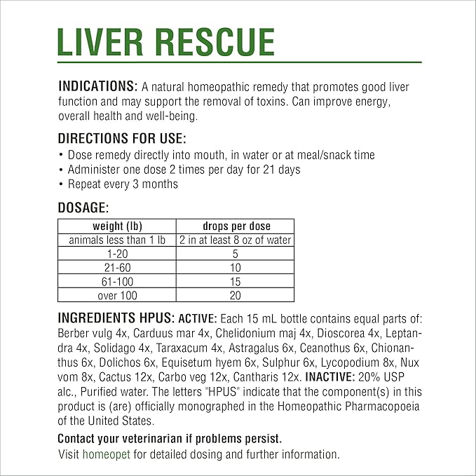 HomeoPet Liver Rescue, Natural Liver Support for Pets, 15 Milliliters