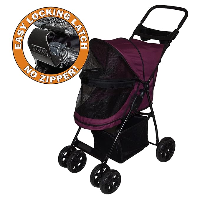 Pet Gear No-Zip Happy Trails Lite Pet Stroller for Cats/Dogs, Zipperless Entry, Easy Fold with Removable Liner, Safety Tether, Storage Basket + Cup Holder, 4 Colors