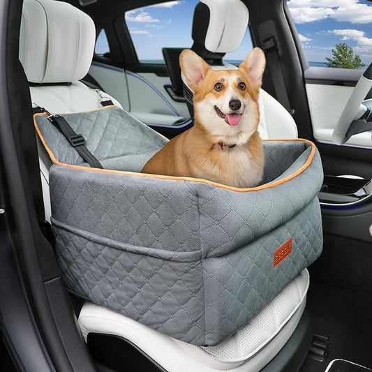 Dog Car Seat for Small Dogs, Memory Foam Dog Booster Seat for Dogs under 35 lbs, Detachable & Washable Dog Car Seat for Front & Back Seats, Elevated Pet Car Seat with Storage Pockets
