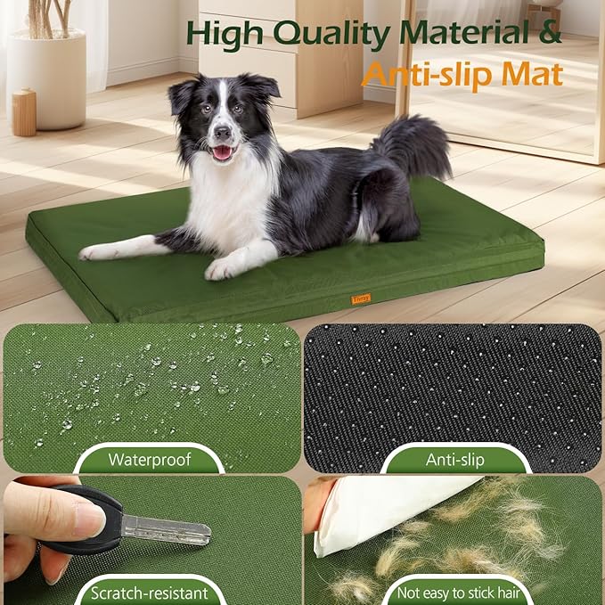 Waterproof Dog Bed Cover, Replacement Dogs Beds Covers with 3-Sided Continuous and Smooth Zipper, Washable Removable Pet Bed Mattress Protector Cover, 36x27x3 inch - L, Cover Only