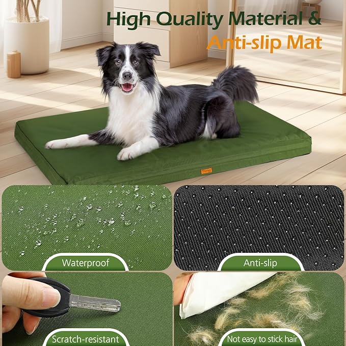 Waterproof Dog Bed Cover, Replacement Dogs Beds Covers with 3-Sided Continuous and Smooth Zipper, Washable Removable Pet Bed Mattress Protector Cover, 44x32x3 inch - XL, Cover Only