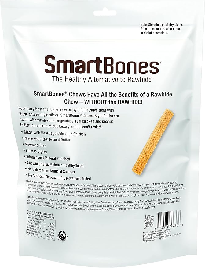 SmartBones No Artificial Colors or Preservatives Churro-Style Chews, Treat Your Dog with Real Chicken and Vegetables