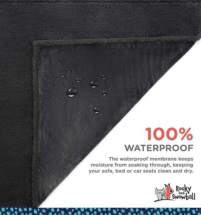 Waterproof Dog Blankets for Large Dogs Washable - Sherpa Dog Blanket for Bed, Pet Covers for Couches and Sofas, Cars, 40x60 - Dark Grey