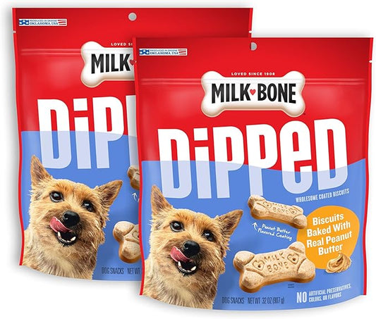 Milk-Bone Dipped Dog Treat Biscuits Baked with Real Peanut Butter, 32 Ounce (Pack of 2)