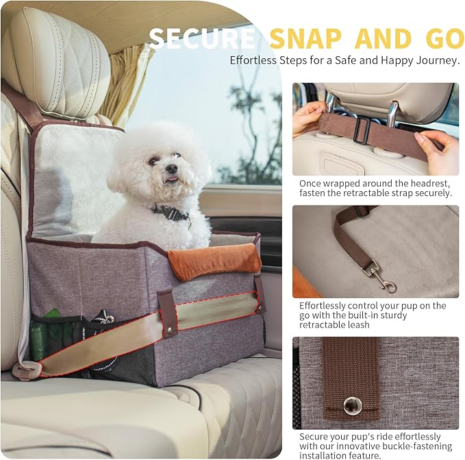 Cullaby Small Dog Car Seat up to 25 lbs Dog Booster Car Seat - Plush Sturdy, Ideal for Cars, SUVs, and Trucks, Safety for Dogs - Small, Comfortable, and Eco-Friendly, Easy Install (Brown)…