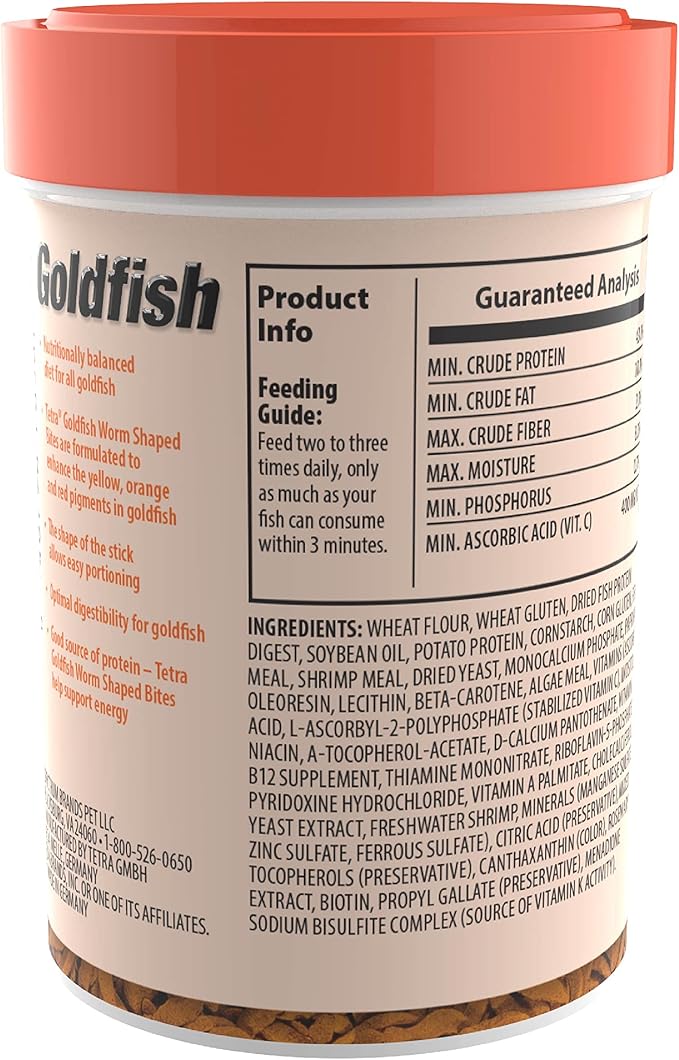 Tetra Goldfish Worm Shaped Bites Fish Food, 2.46 Oz., Complete Food for All Goldfish