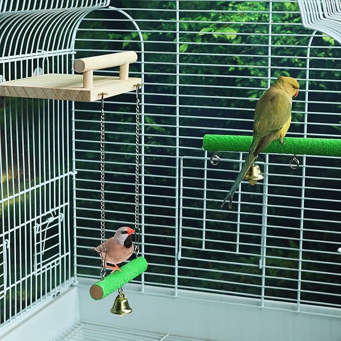 Bird Perches for Cage Natural Wood Platform Bird Swing Nail Trimming Perch Paw Grinding Stick for Parakeet Cockatiels Parrot Perch Bird Cage Accessories