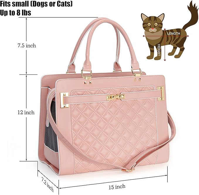 Fashion Pet Carrier Dog Cat Carrier Purse Soft-Sided Leather Handbag Pet Tote Bag for Small Dogs Puppy and Cats TSA Airline Approved