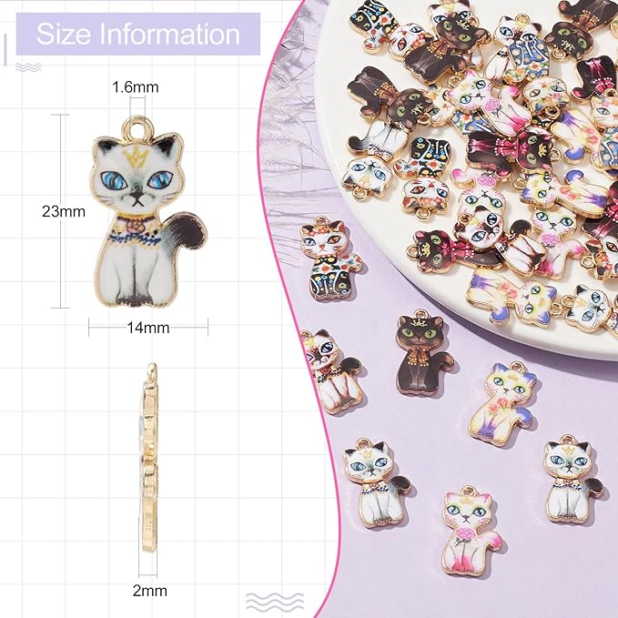 KitBeads 40pcs 8 Styles Cat Charms Flower Printed Animal Pet Charms Vintage Cute Colorful Kitten Charms for Jewelry Making Bulk