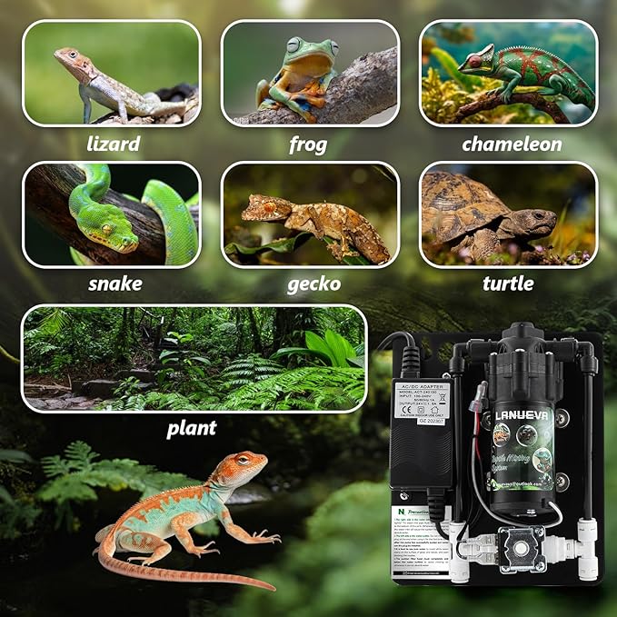 Reptile Humidifier, Quieter Mister Fogger for Terrarium with 4 Single Misting Nozzle + 2 Double Misting Nozzle, Reptile Mister Spray System for Reptile, Chameleon, Lizard, Snake, Frog