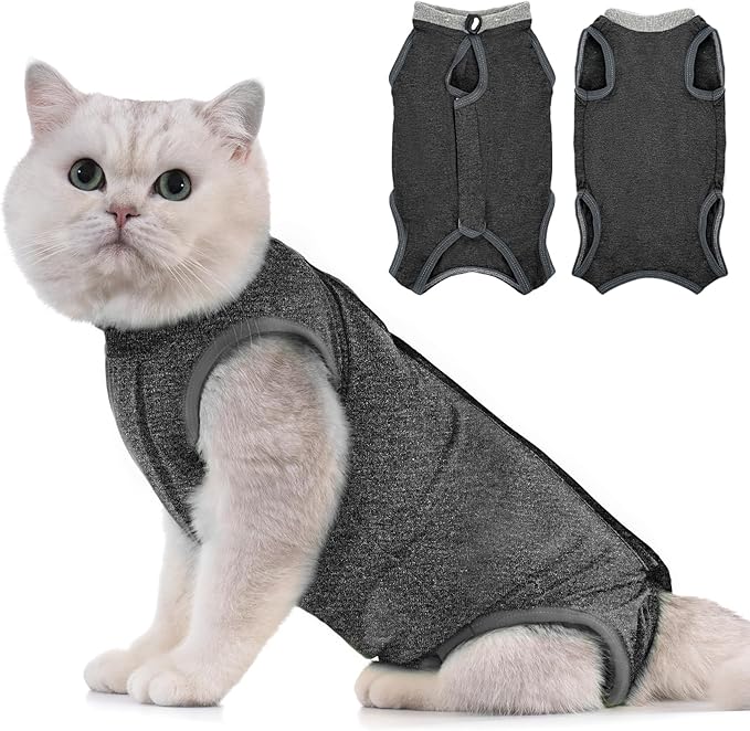 Avont Cat Recovery Suit - Kitten Onesie for Cats After Surgery, Cone of Shame Alternative Surgical Spay Suit for Female Cat, Post-Surgery or Skin Diseases Protection -Darkgrey(S)