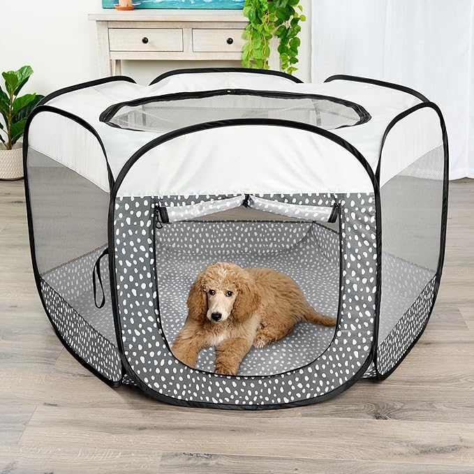 Furhaven Pop Up Playpen Pet Tent Playground - Gray Pebbles, Extra Large