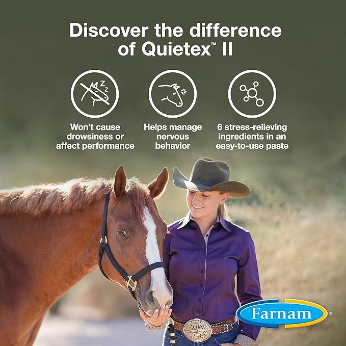 Farnam Quietex II Horse Calming Supplement Paste for Horses, Helps manage nervous behavior and keep horses calm & composed in stressful situations, 32.5 ml syringe