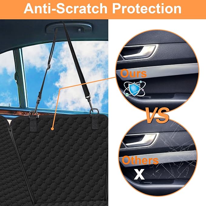 Mancro Dog Car Seat Cover for Back Seat, Waterproof Car Seat Protector for Dogs with Side Flaps, Scratchproof Dog Backseat Cover, Durable Nonslip Dog Hammock for Sedans, SUVs, Standard, All Black