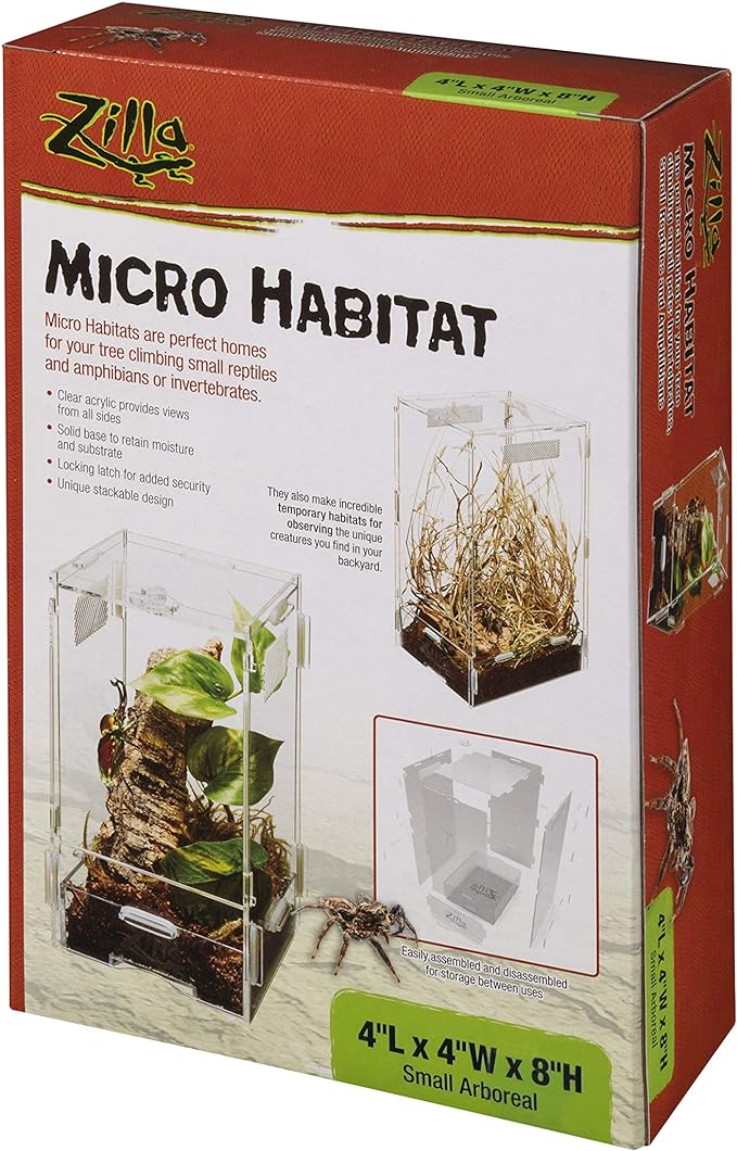 Zilla Micro Habitat Terrarium Enclosure for Small Tree Dwelling Reptiles, Amphibians, Spiders & Other Invertebrates, Small