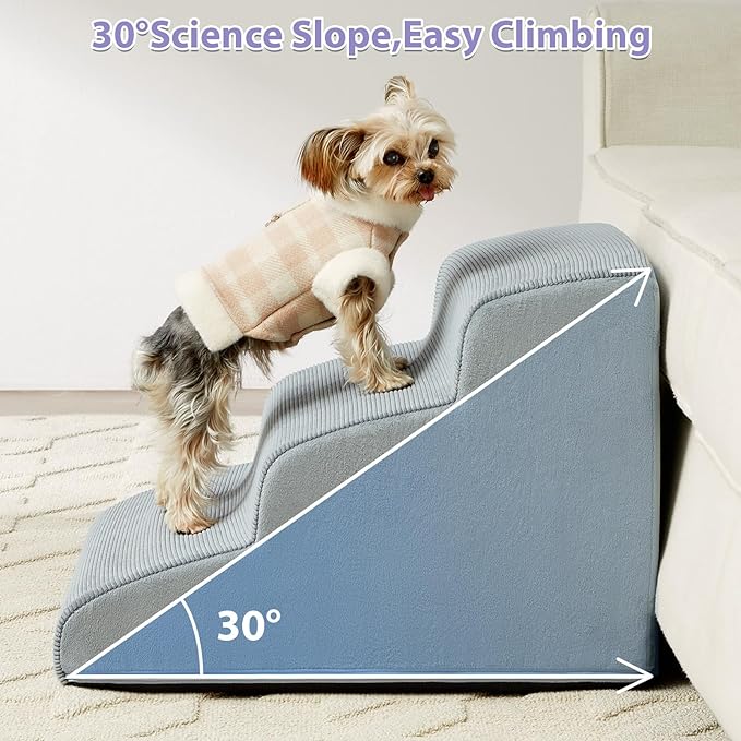 Dog Stairs for Small Dogs, 2-Steps Dog Ramp for Couch, Pet Stairs with Highly Supportive Foam and Non-Slip Bottom, Dog Steps for Cat & Doggie (High 11.8 Inch)