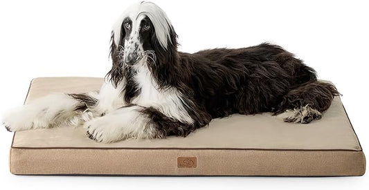 Bedsure Memory Foam Extra Large Plus Dog Bed - Orthopedic Waterproof Dog Bed for Crate with Removable Washable Cover and Nonskid Bottom - Plush Flannel Fleece Top Pet Bed, Khaki