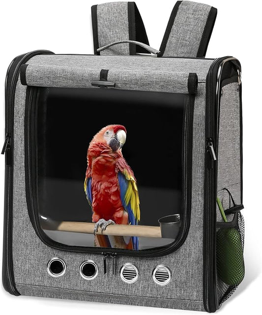 SUERTREE Bird Carrier Bag Bird Travel Cage with Stand, Lightweight Backpack for Parrot, Portable Bird Travel Bag, Pet Transparent Breathable Travel Cage (X-Large)