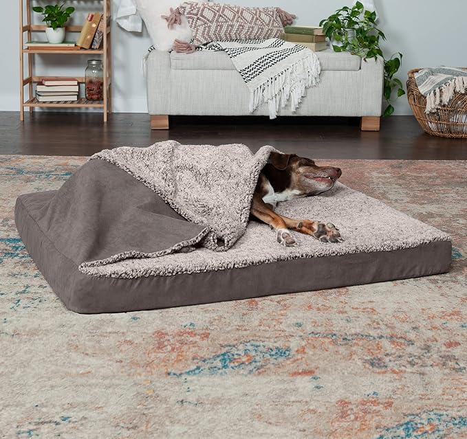 Furhaven Cooling Gel Dog Bed for Large Dogs w/ Removable Washable Cover, For Dogs Up to 95 lbs - Berber & Suede Blanket Top Mattress - Gray, Jumbo/XL