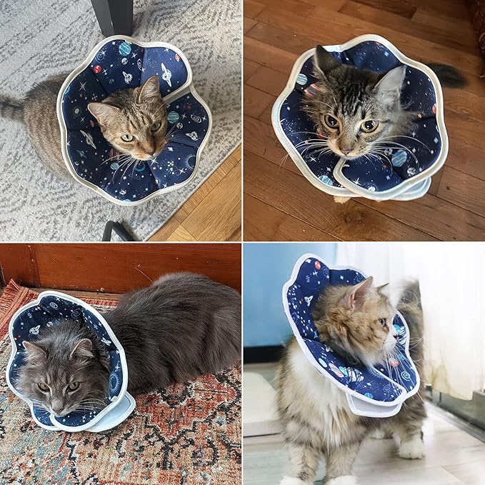 Soft Cat Cone, Adjustable Cat Recovery Collar after Surgery to Prevent Licking Wound, Protective Cat Neck Cone, Comfortable Pet Elizabethan Collar for Cats Kittens and Puppies (Medium)