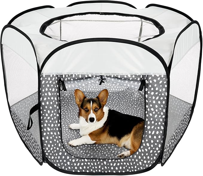 Furhaven Pop Up Playpen Pet Tent Playground - Gray Pebbles, Large