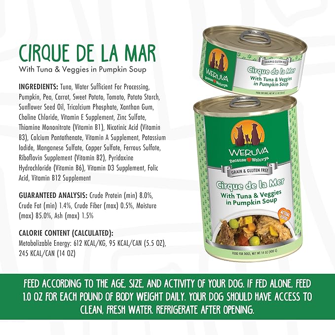 Weruva Classic Dog Food, Cirque de la Mer with Tuna & Veggies in Gravy, 5.5oz Can (Pack of 24)