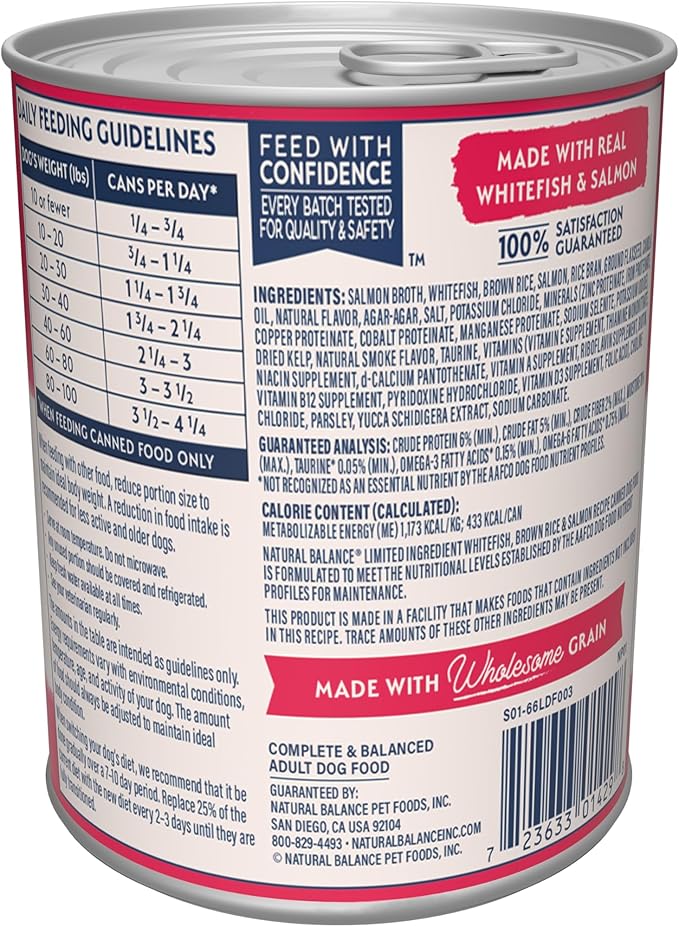 Natural Balance Limited Ingredient Adult Wet Canned Dog Food with Healthy Grains, Whitefish, Brown Rice & Salmon Recipe, 13 Ounce (Pack of 12)