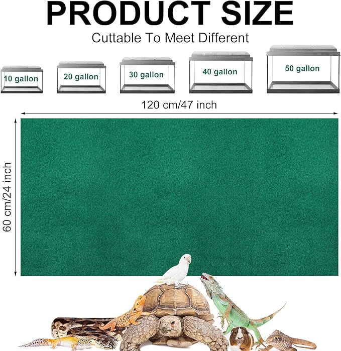 4 Pcs 24" x 47" Reptile Carpet Pet Terrarium Floor Liners Bedding Substrate Liner Supplies Reptile Cage Mat Tank Accessories for Lizard Bearded Dragon Tortoise Snake Leopard (Green)