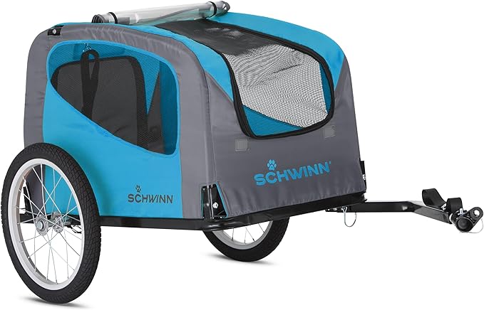 Schwinn Rascal Bike Dog Trailer, Carrier for Small and Large Pets, Easy Folding Cart Frame, Quick Release Wheel, Universal Bicycle Coupler, Washable Non-Slip Lining