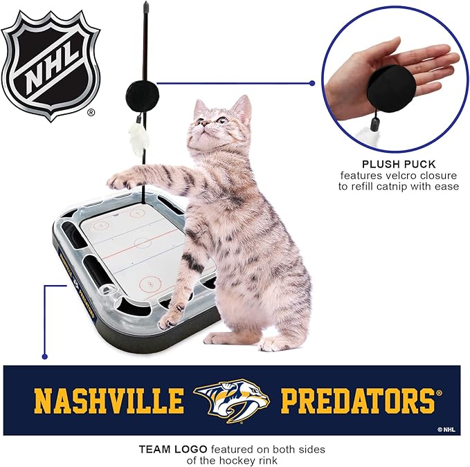 Pets First Cat Scratching Toy NHL Nashville Predators Hockey Field Cat Scratcher Tiy with Interactive Cat Ball Bell in Tracks. 5-in-1 CAT Toy