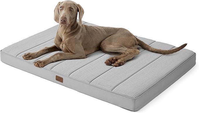 Bedsure Cooling Gel Foam Dog Bed for Large Dogs, Waterproof Orthopedic Egg Foam Dog Bed for Outdoor, Summer Comfort Pet Mats for Crate with Washable Cover(44"x32", Grey)